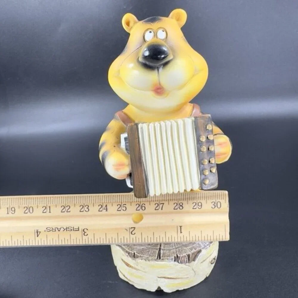 Vintage Resin Tiger Musician Playing the Accordion Harmonica Decorative Figurine